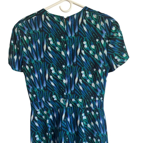 Tory Burch Silk Blue & Green Peacock Patterned Dress, Size 4 - Picture 6 of 8